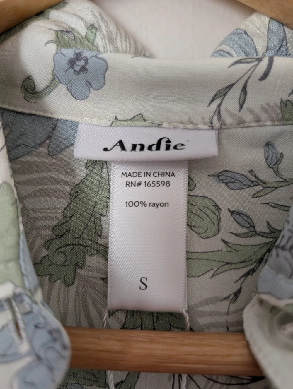 NWT Andie Swim White Sage Green Muted Blue Floral Corvo Long Sleeve Button Shirt